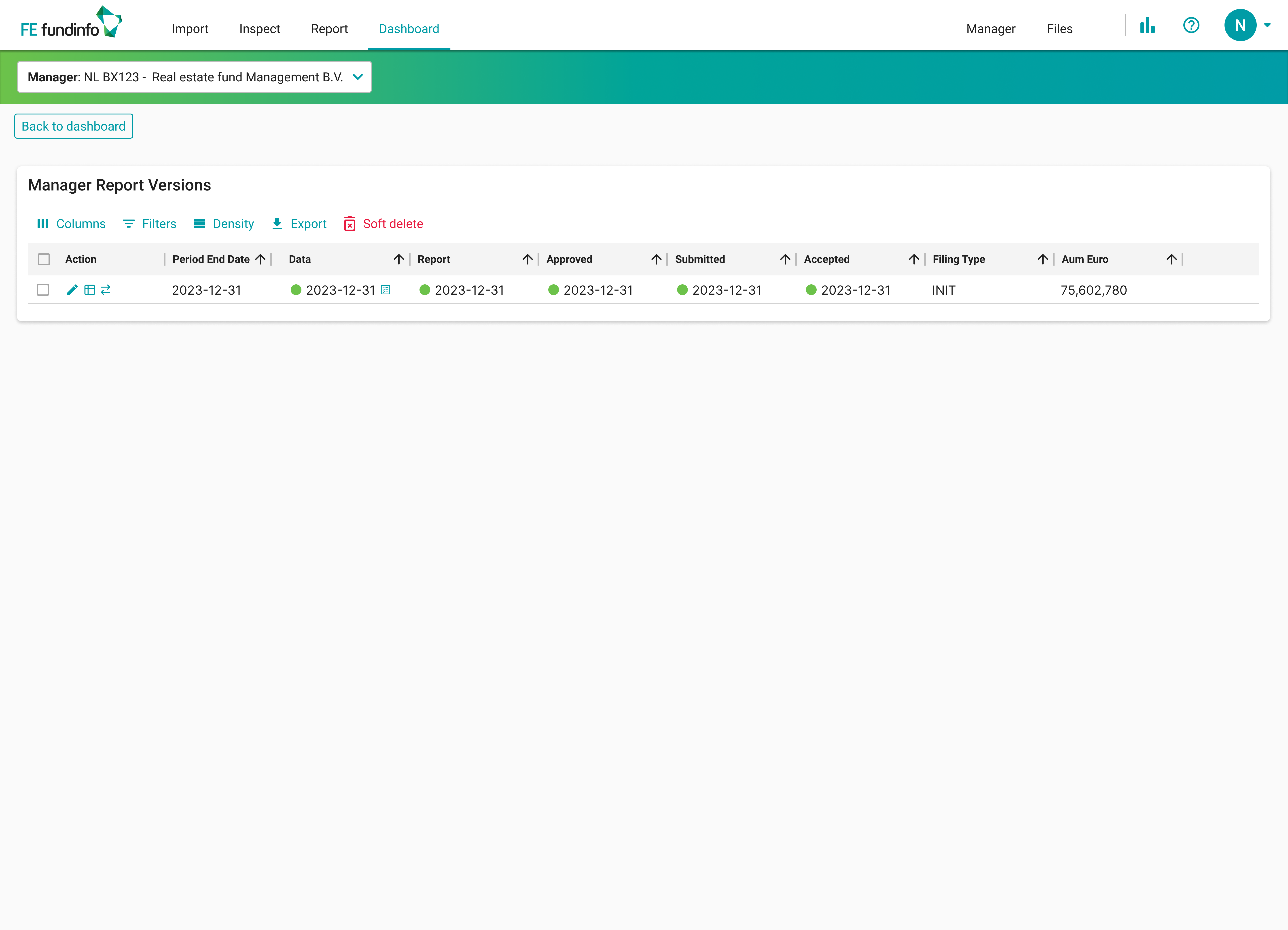 Manager Report Versions list