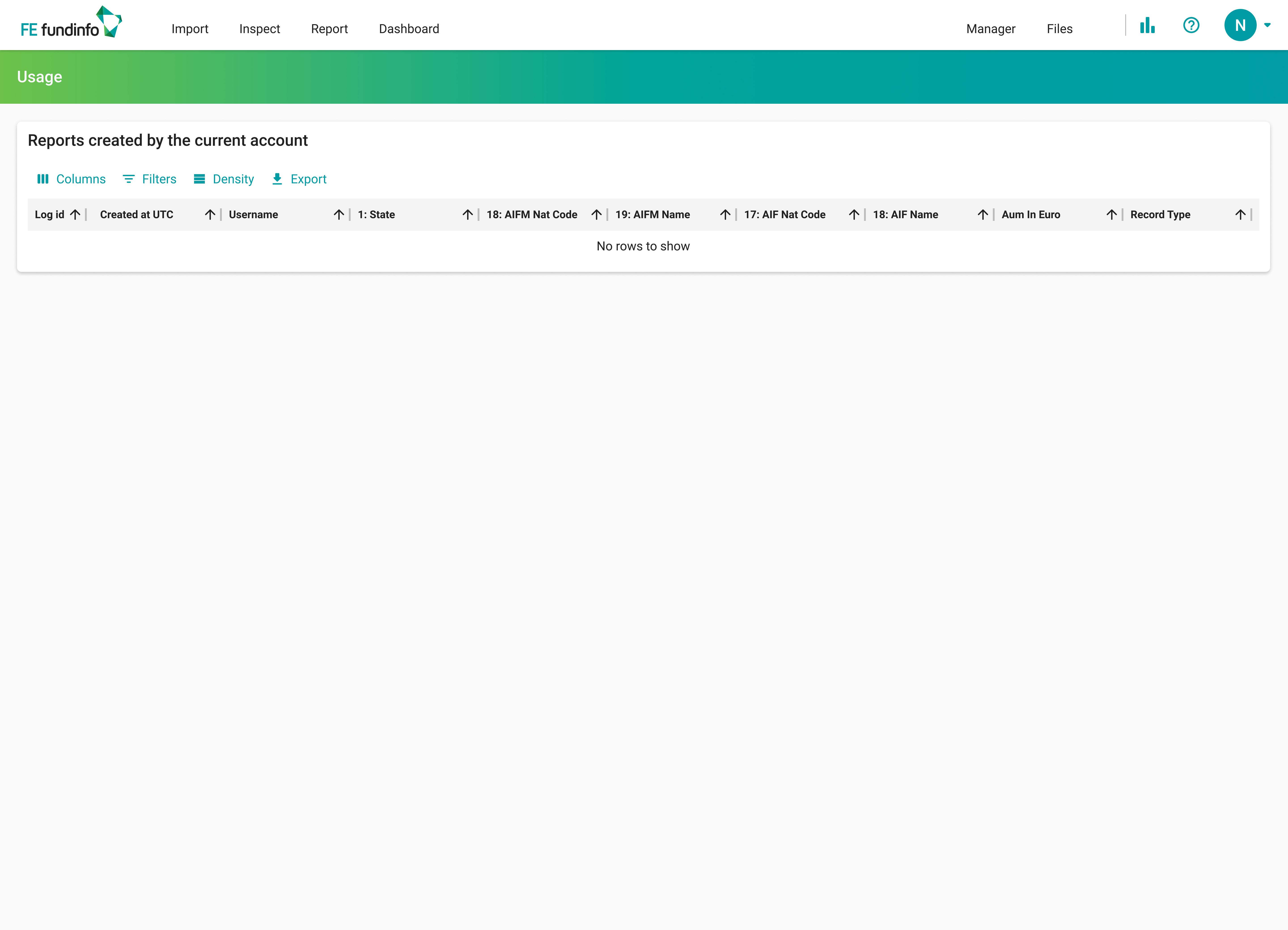 Manager Report Versions table for Real estate fund Management B.V. showing version history with edit and audit actions