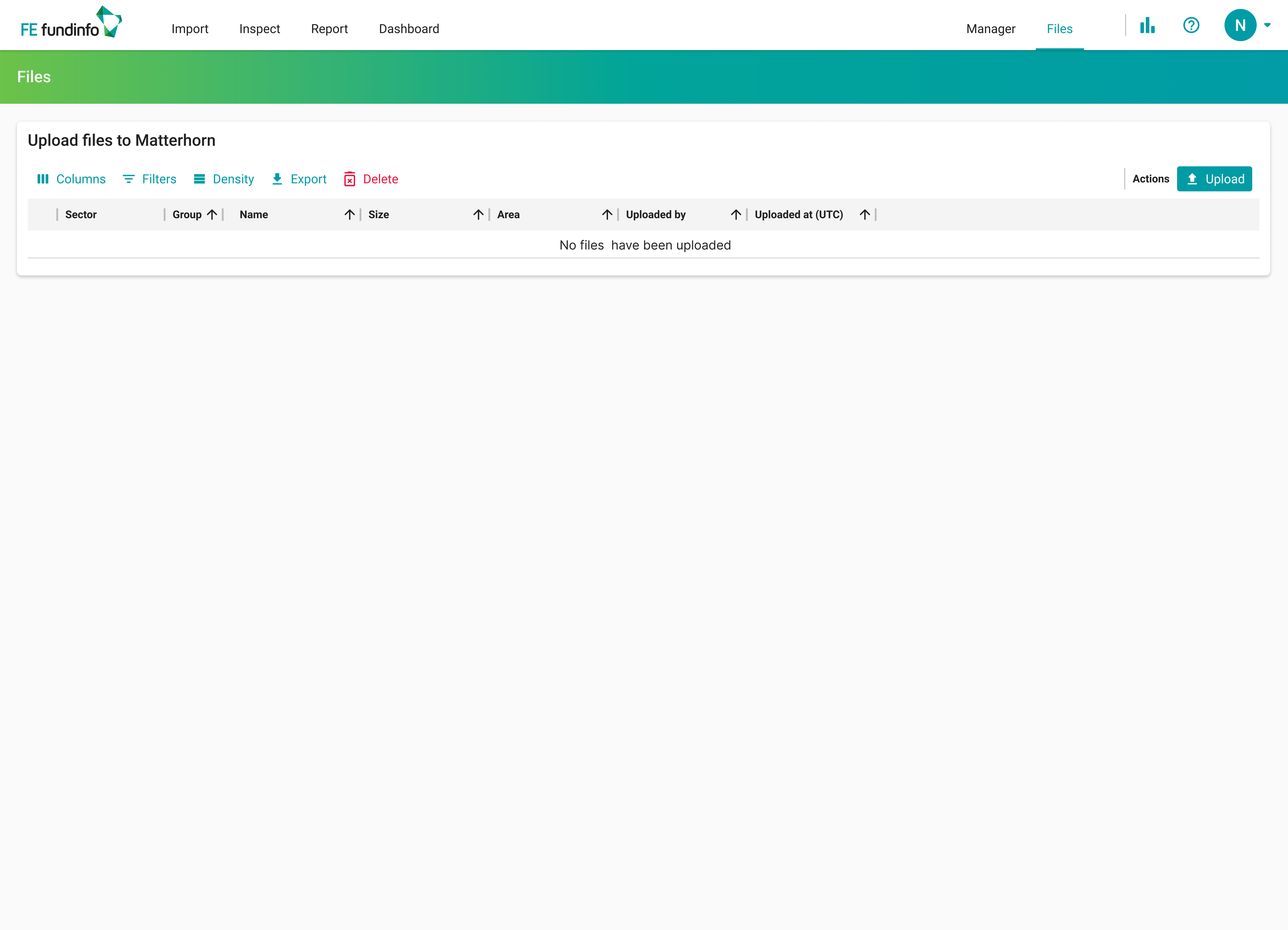 Files screen - Upload files to Matterhorn with empty table state